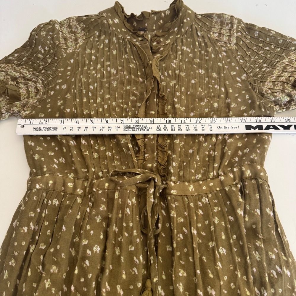 Free‎ People Rare Feelings Maxi Dress Olive Green Floral Boho Tiered Smocked S - Picture 10 of 13